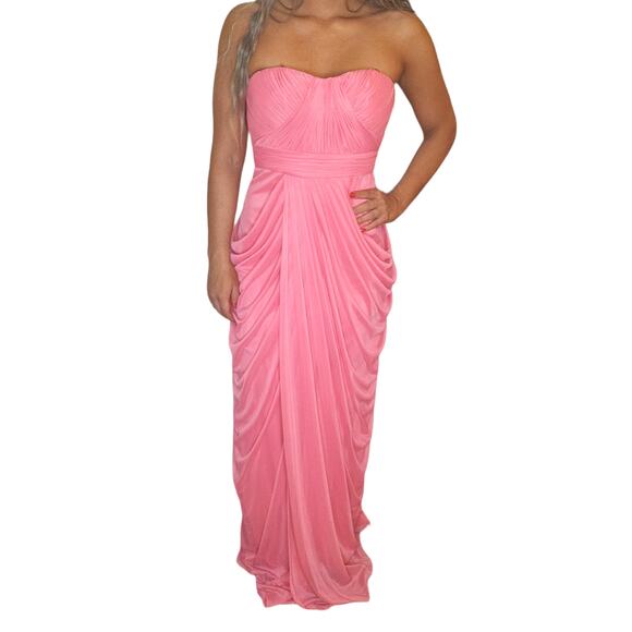 Pink Draped Gown Dress 4 Small Tube Top Layered Lined Strapless Prom Wedding - Picture 1 of 8
